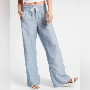 Athleta Cabo Linen Wide Leg Pant Chambray Blue Size 2